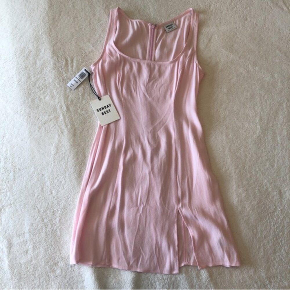 NWT Aritzia Sunday Best Honey Ryder Pink Tank Mini Dress Side Slit Zip Size XXS